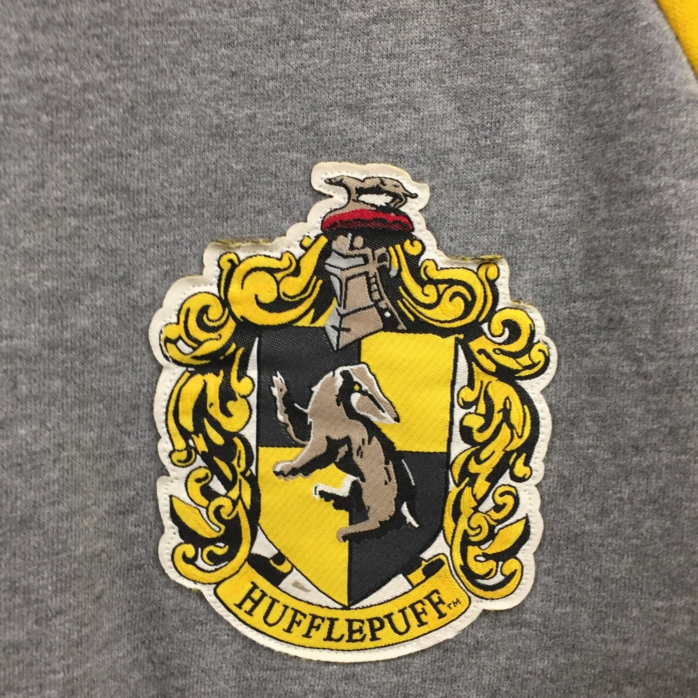 Harry Potter Universal Studios Hufflepuff Sweatshirt Grey Yellow XL Raglan
